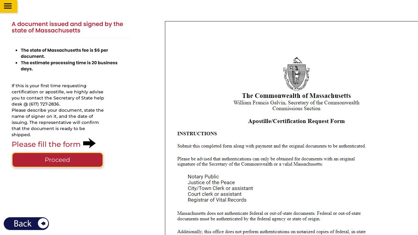 Massachusetts State Form | US Apostille